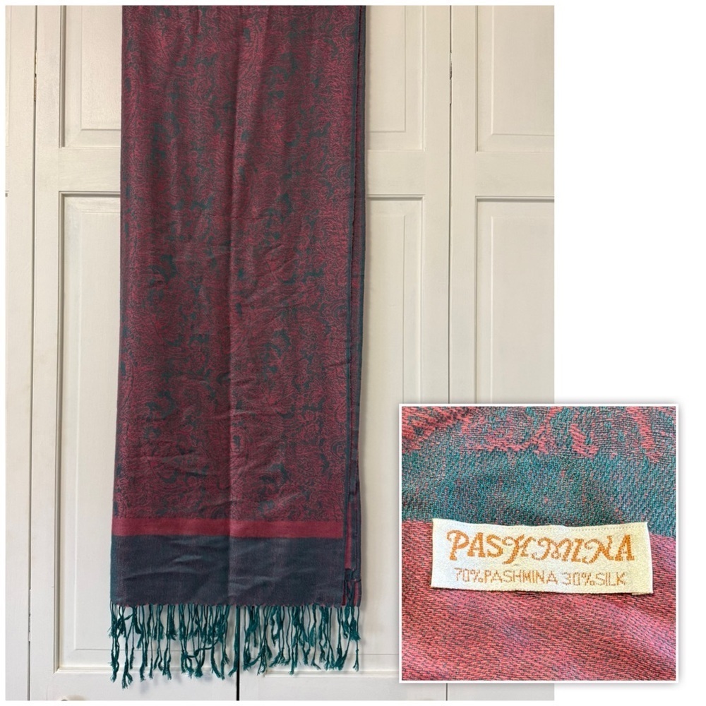 Pashmina and Silk Scarf Wrap Pink/Teal Paisley Quiet Luxury